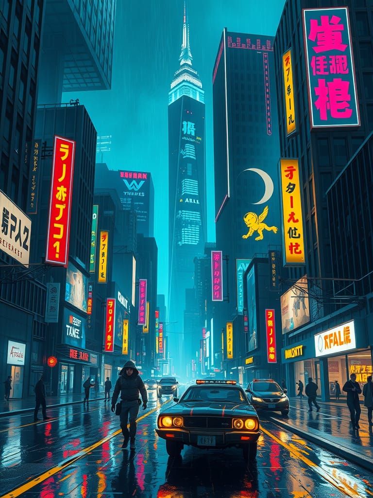 Cyberpunk Cityscape at Night in 3D Illustration