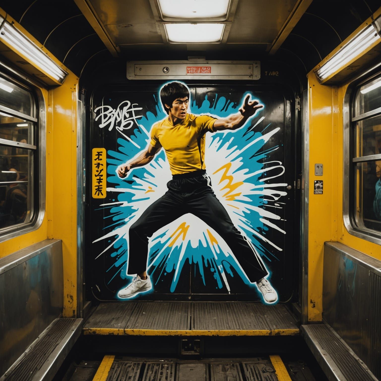 Bruce Lee Graffiti Art on Subway Train