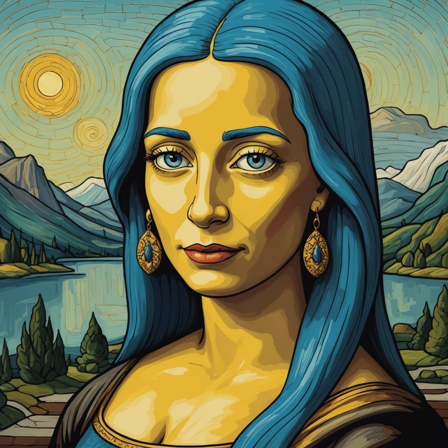 Marge Simpson with blue hair from the show "The Simpsons" as...