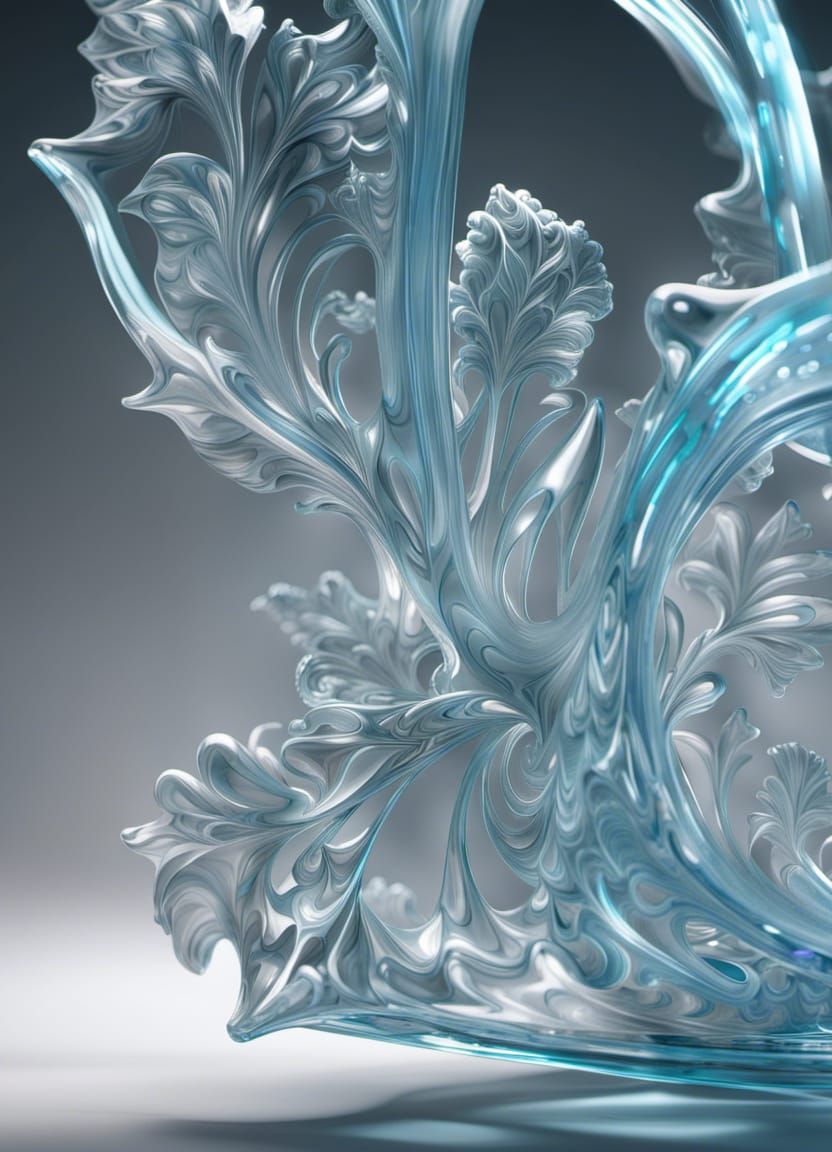 Azure Glass Fractal Sculpture in 3D