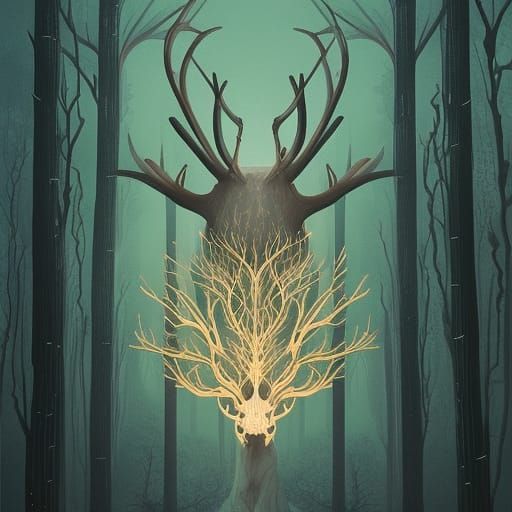 Creepy Sci-Fi Forest with Skeleton Deer
