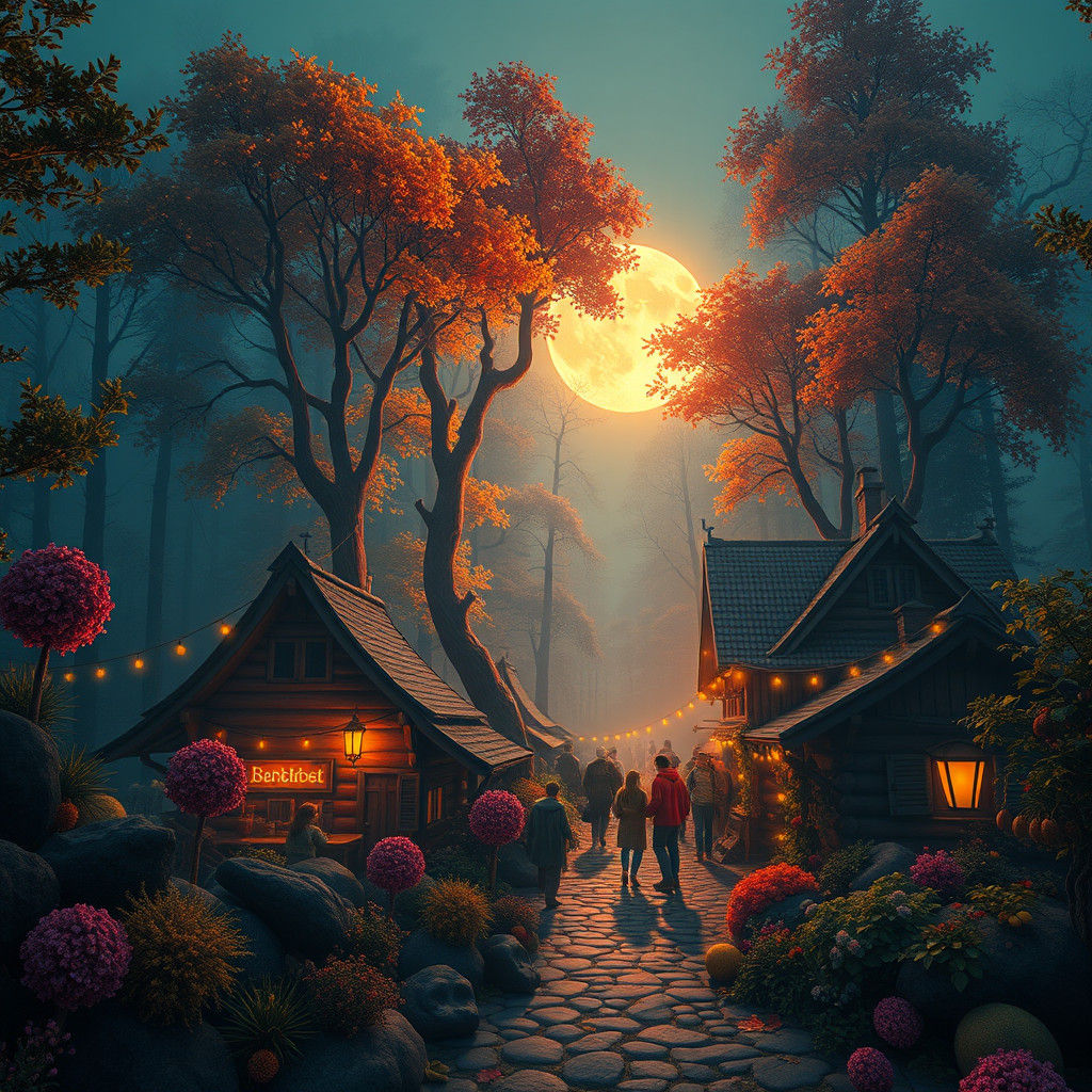 Mystical Harvest Festival in Moonlit Forest