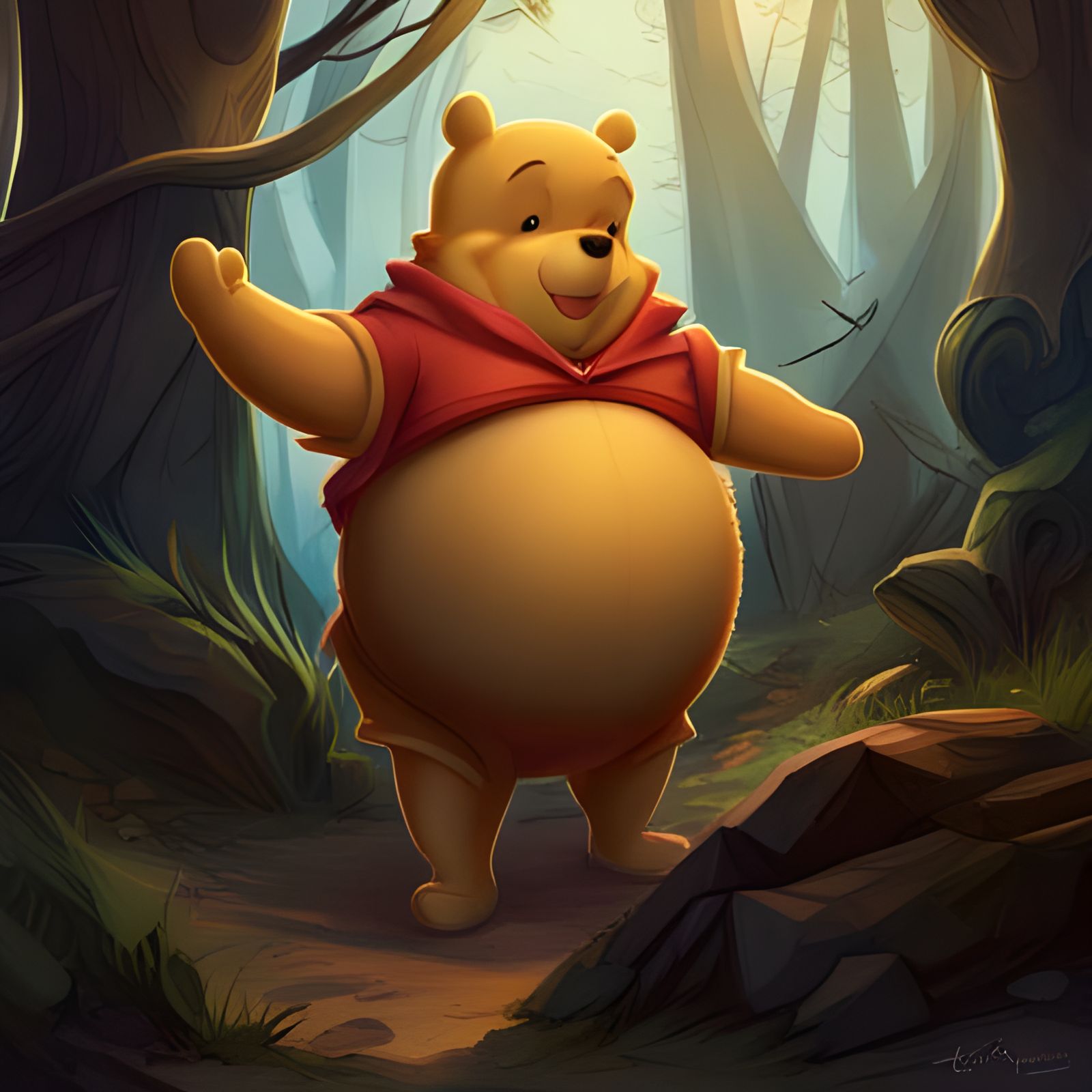 Muscular Winnie the Pooh in Forest, Digital Art
