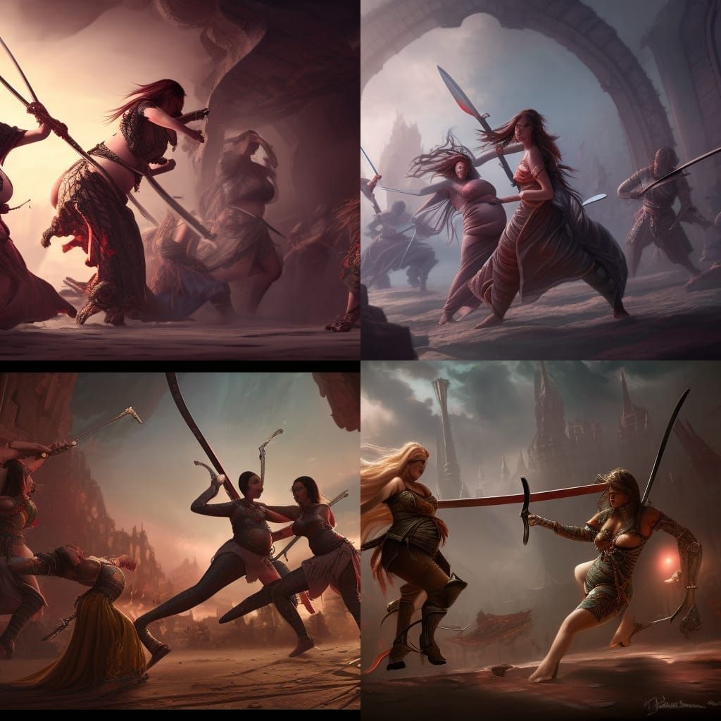 Pregnant Women Sword Fight: Fantasy Concept Art