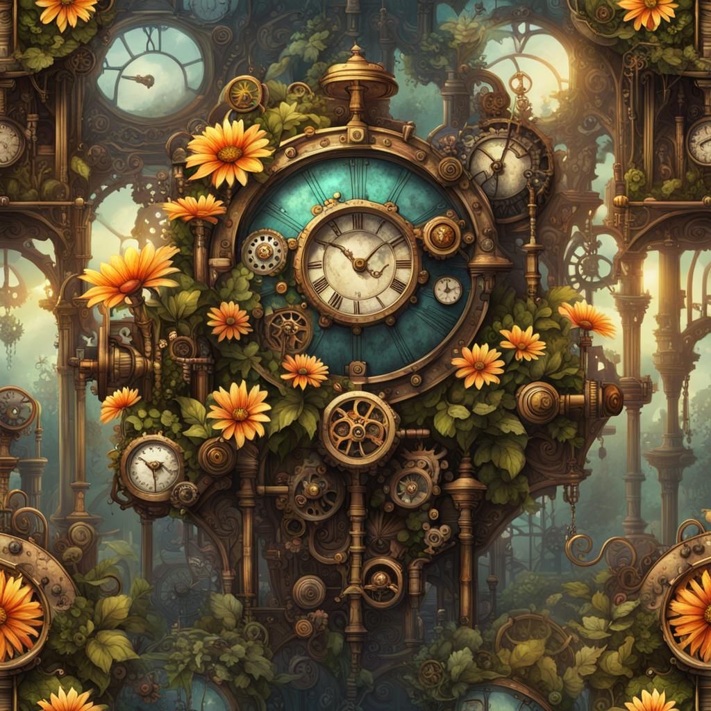 Steampunk Flowers in Watercolor Clearing