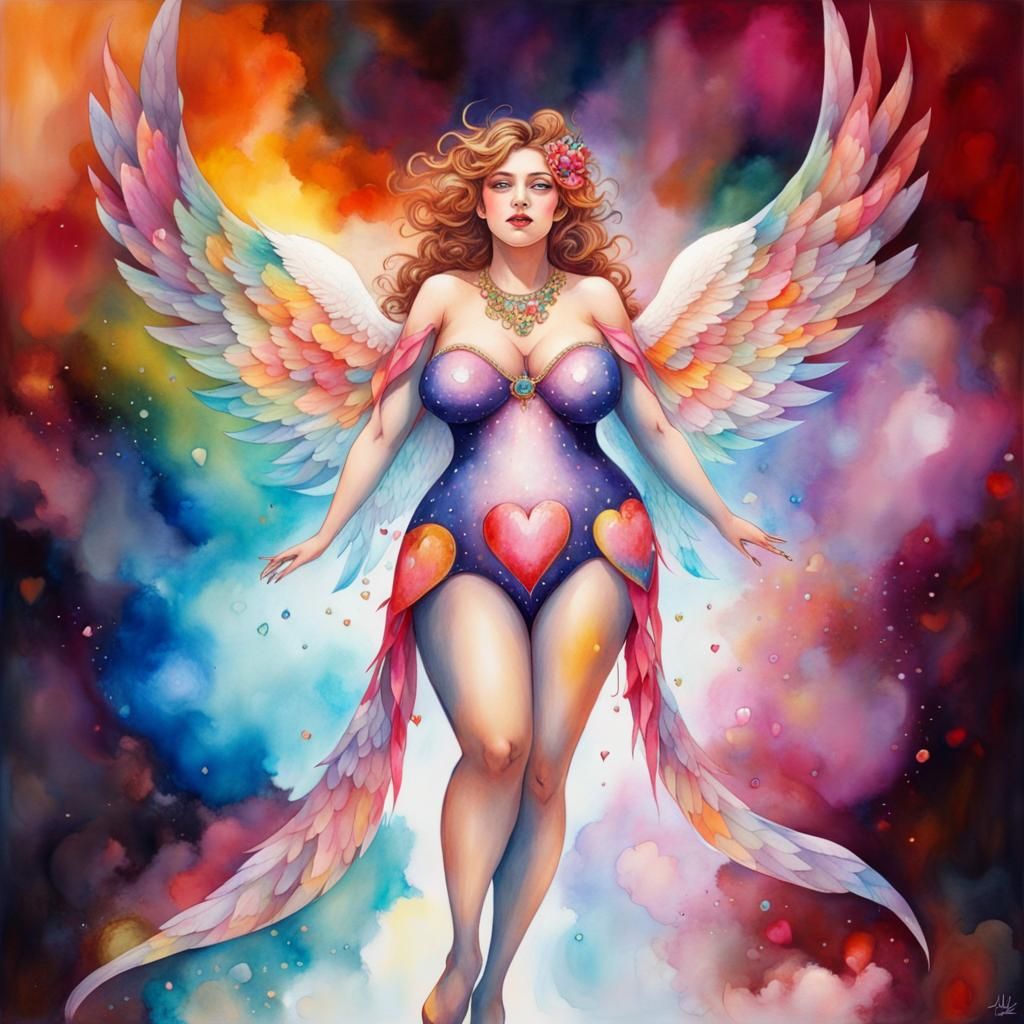 Angelic Woman with Hearts in Graffiti Art Style