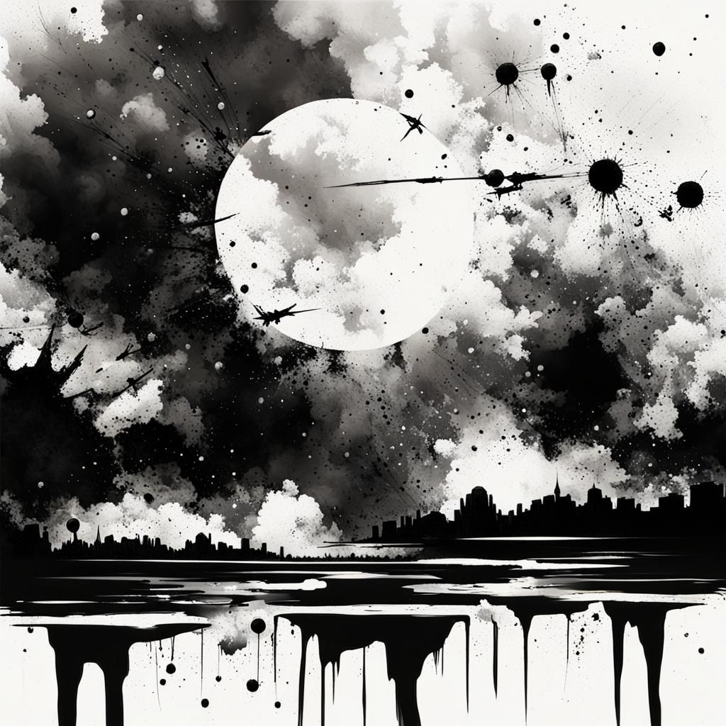 Abstract Ink Splatter Space War Landscape