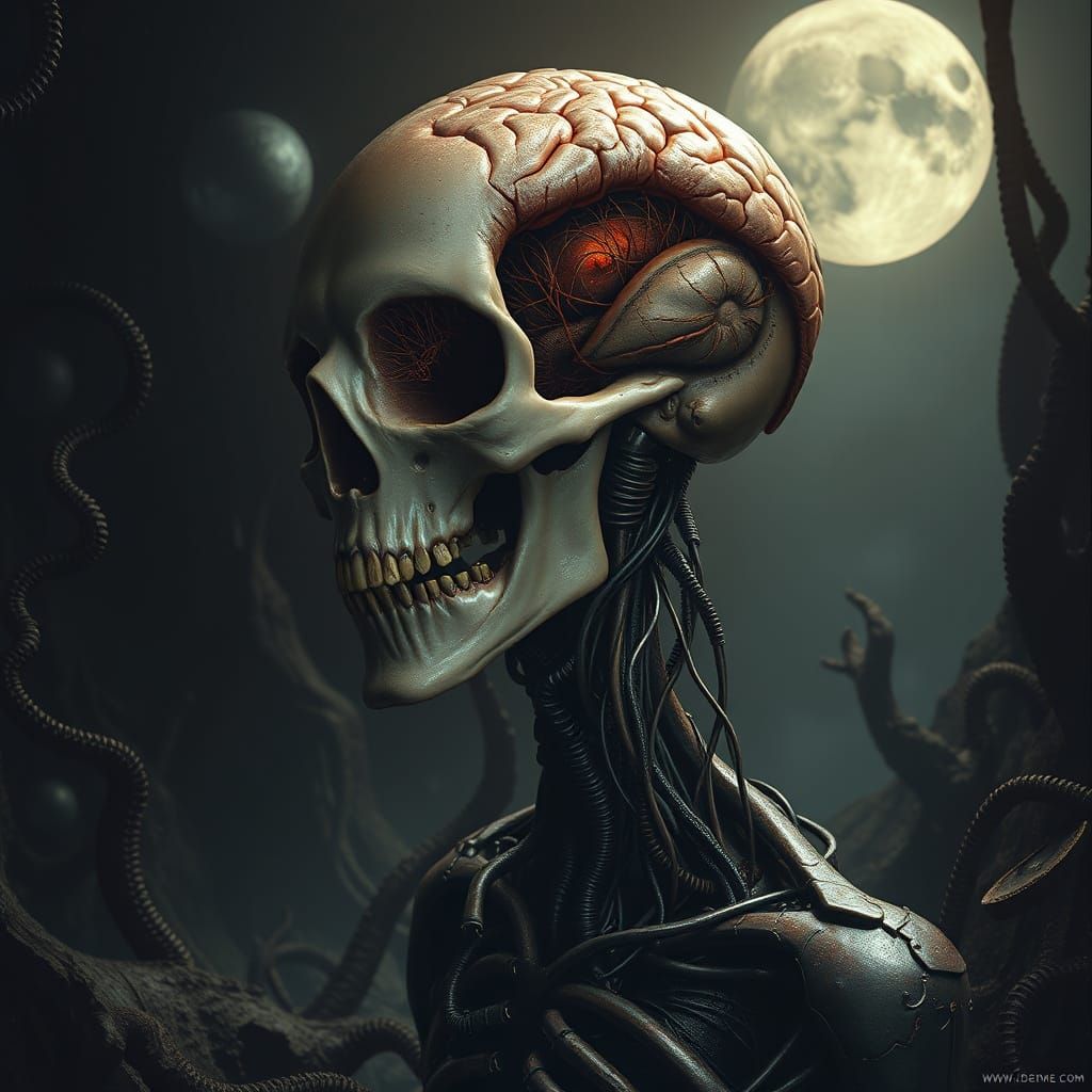 Surreal Biomechanical Horror Figure in Dark Industrial Lands...