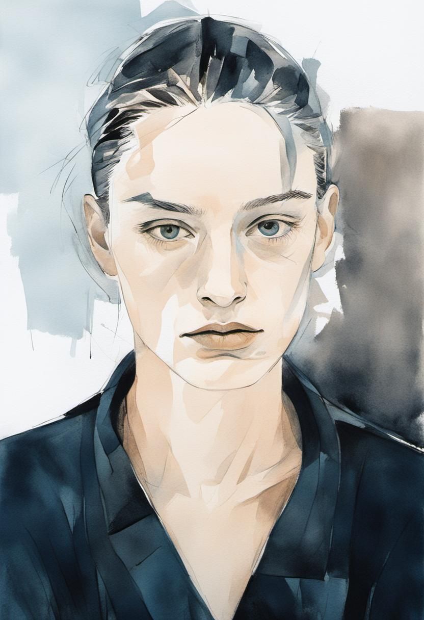 Melancholic Female Portrait in Cubist Style