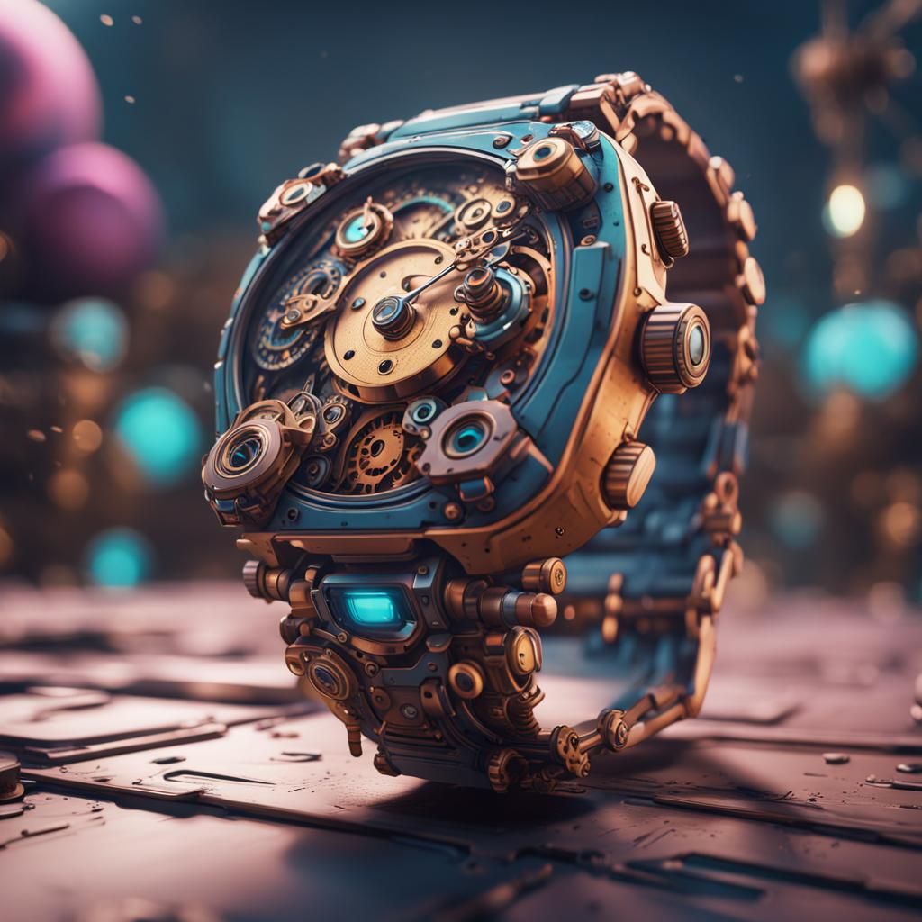 Cute Robotic Watch in Detailed Digital Painting