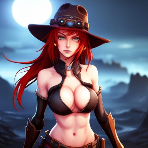 Anime Redhead Cowgirl in Detailed Fantasy Art