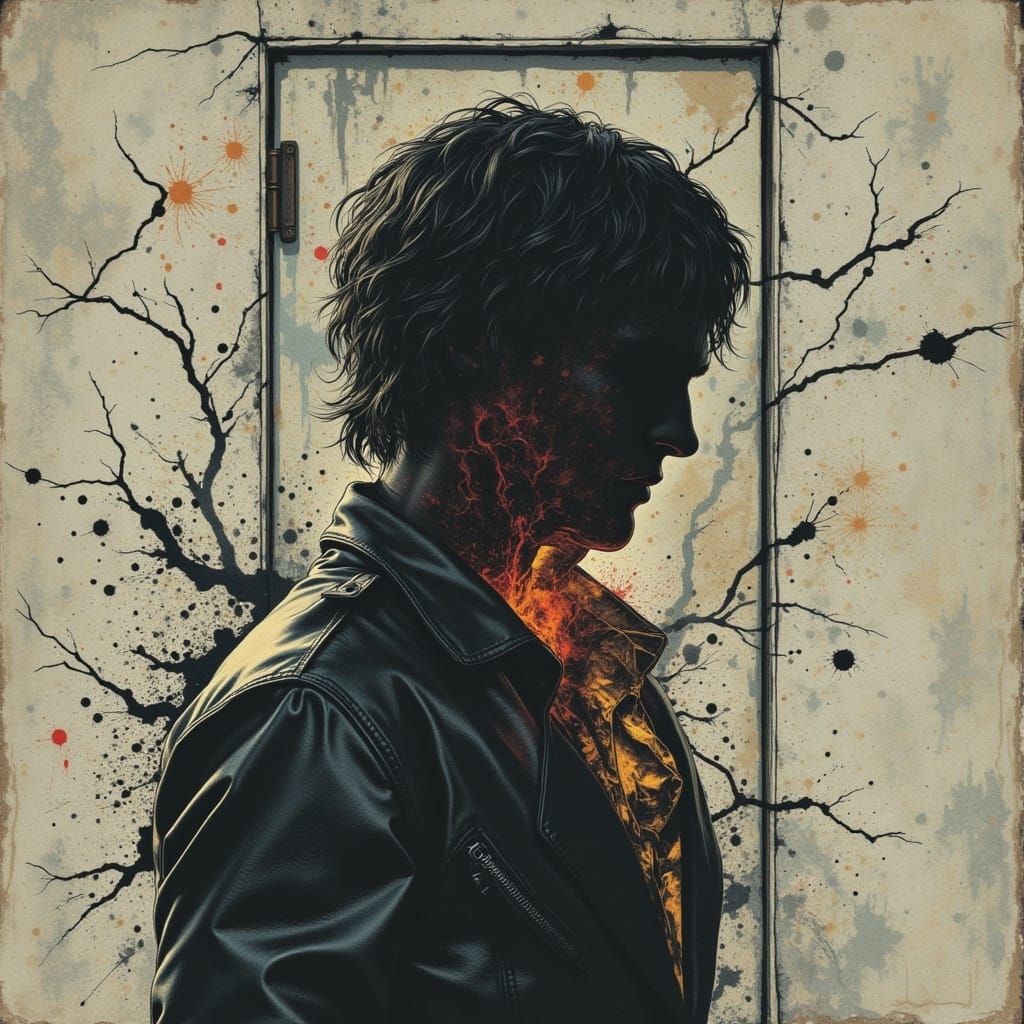 Cenobite Double Exposure Portrait in Surreal Horror Style