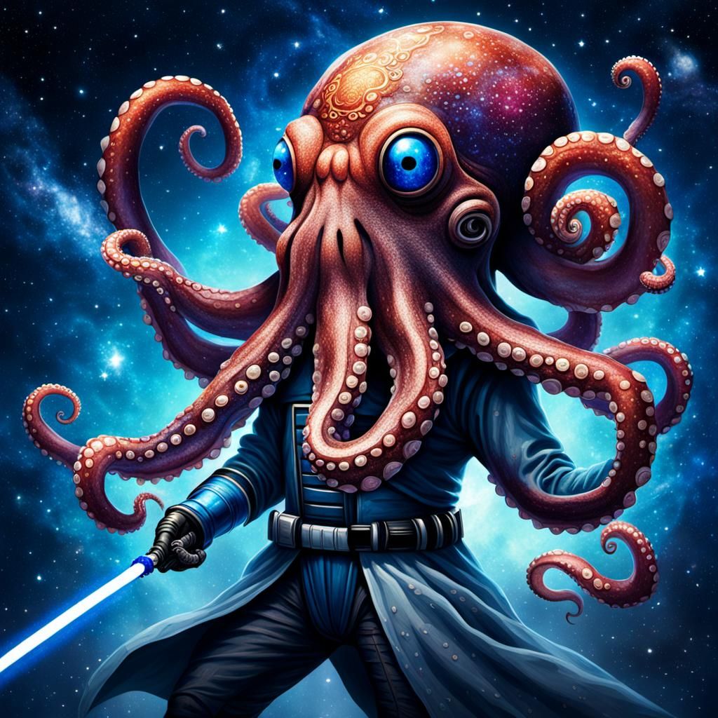 Octopus Jedi Knight in Outer Space