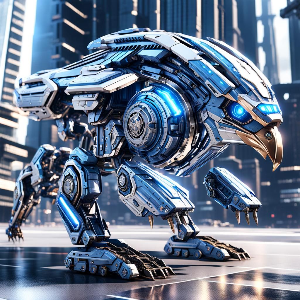 Giant Blue Falcon with Intricate Mech Details