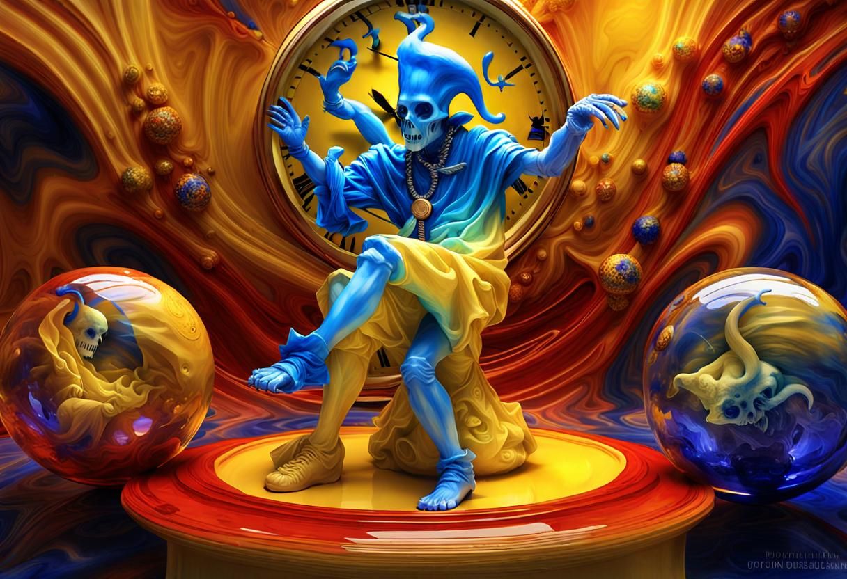 Two yellow jester with lapiz lazuli cristal clock heads, Mes...