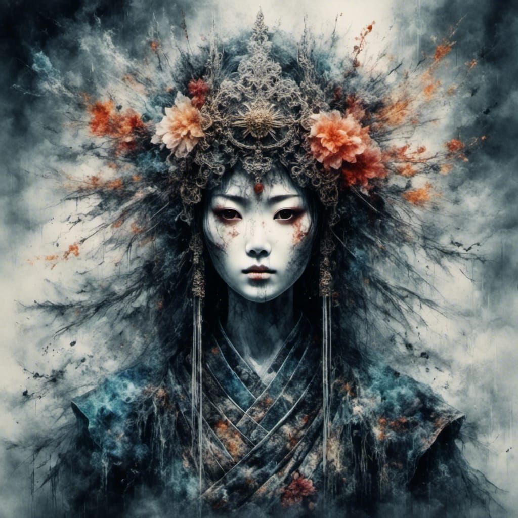 Ethereal Ghost Samurai in Water-Ink Style