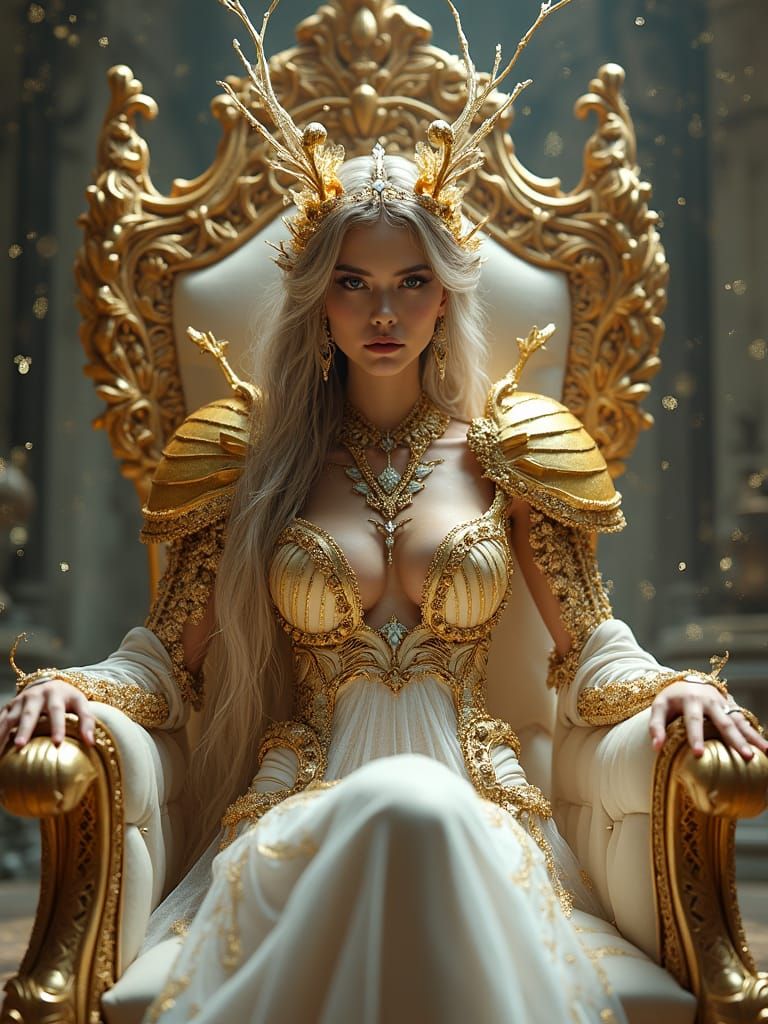 Regal Queen on Throne with Webbing Armor