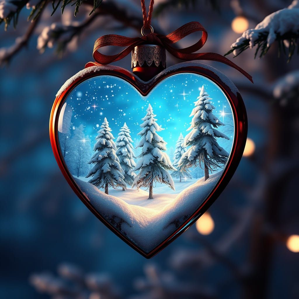 Heart-Shaped Ornament Winter Wonderland in Magical Glow