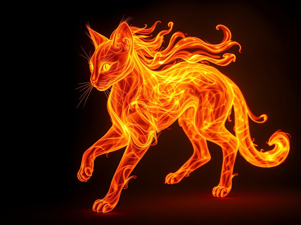 Fiery Feline: A Flame-Sculpted Cat