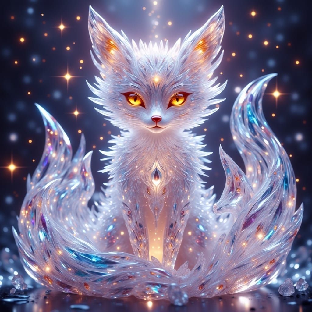 Majestic Crystal Fox Illuminated by Inner Starlight