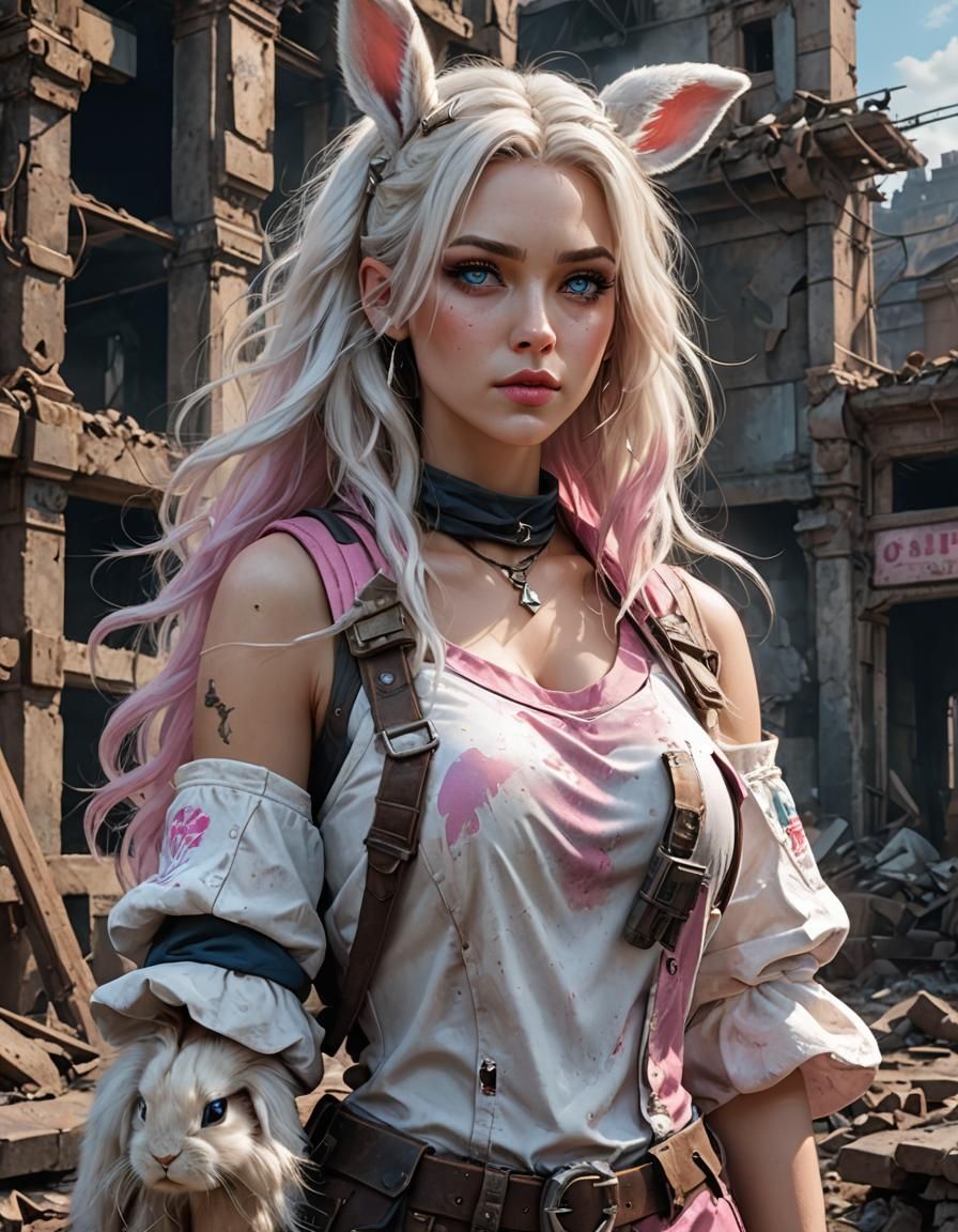 Bunny-Girl Portrait in Post-Apocalyptic Coffee Shop