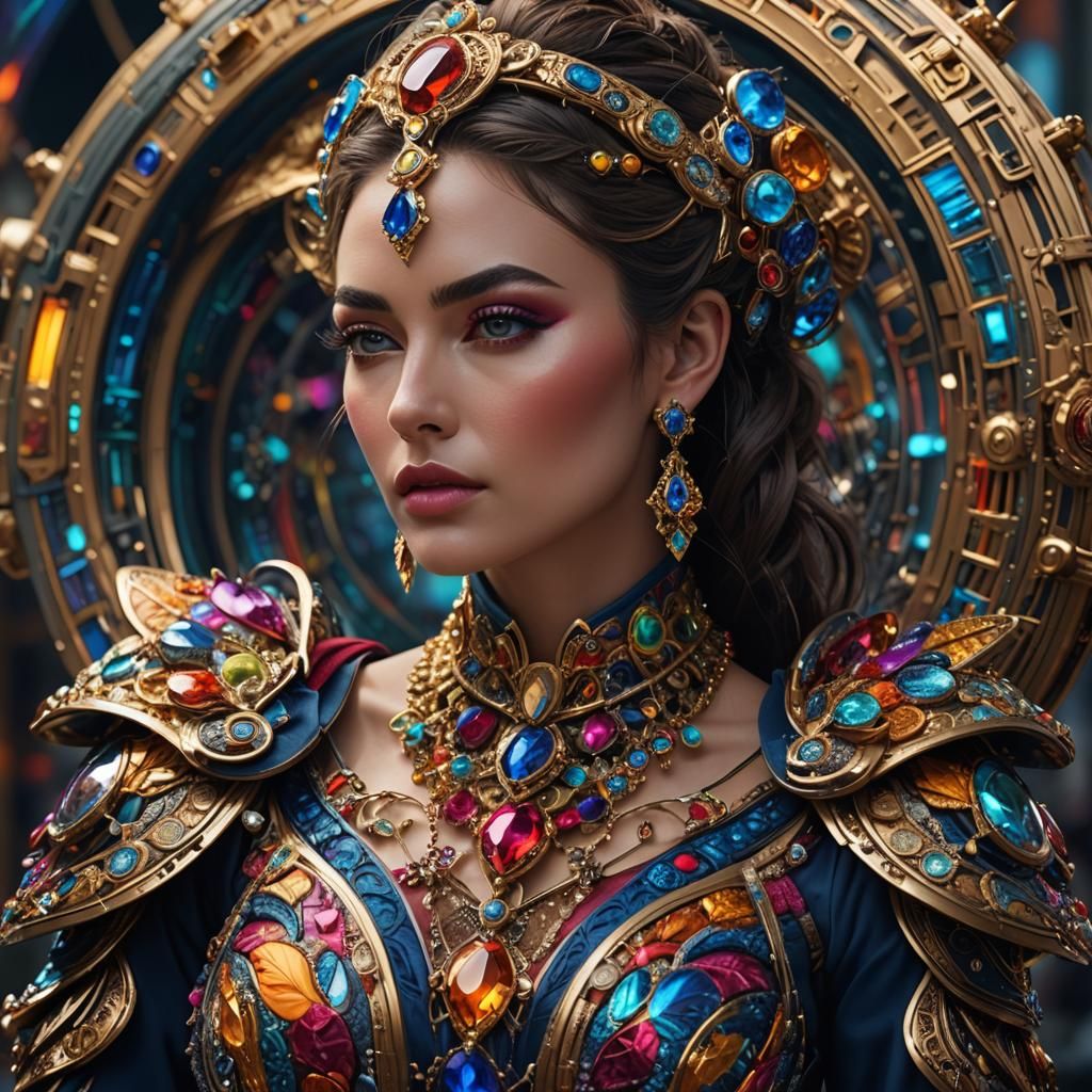 Hyperrealist Portrait: Beautiful Woman in Futuristic Clothin...