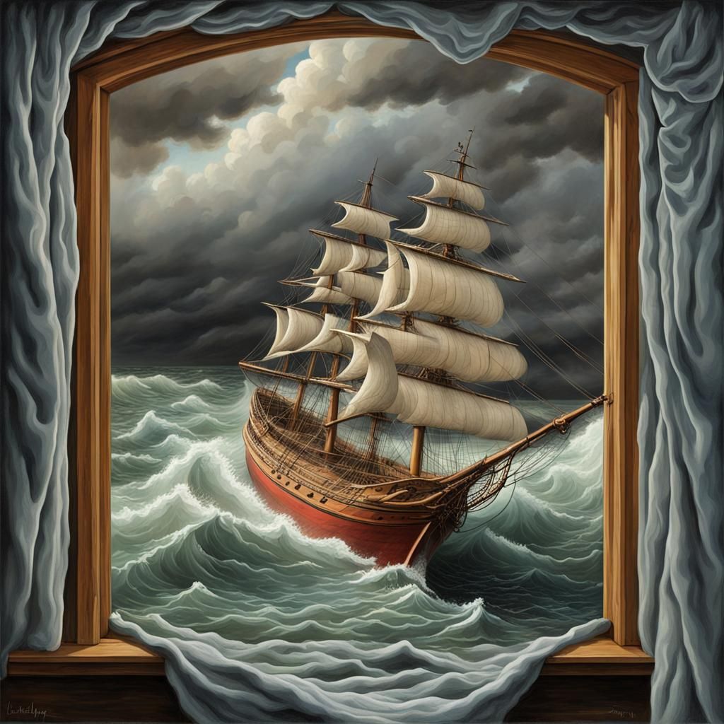 Trompe-l'oeil Ship Sails Through Window