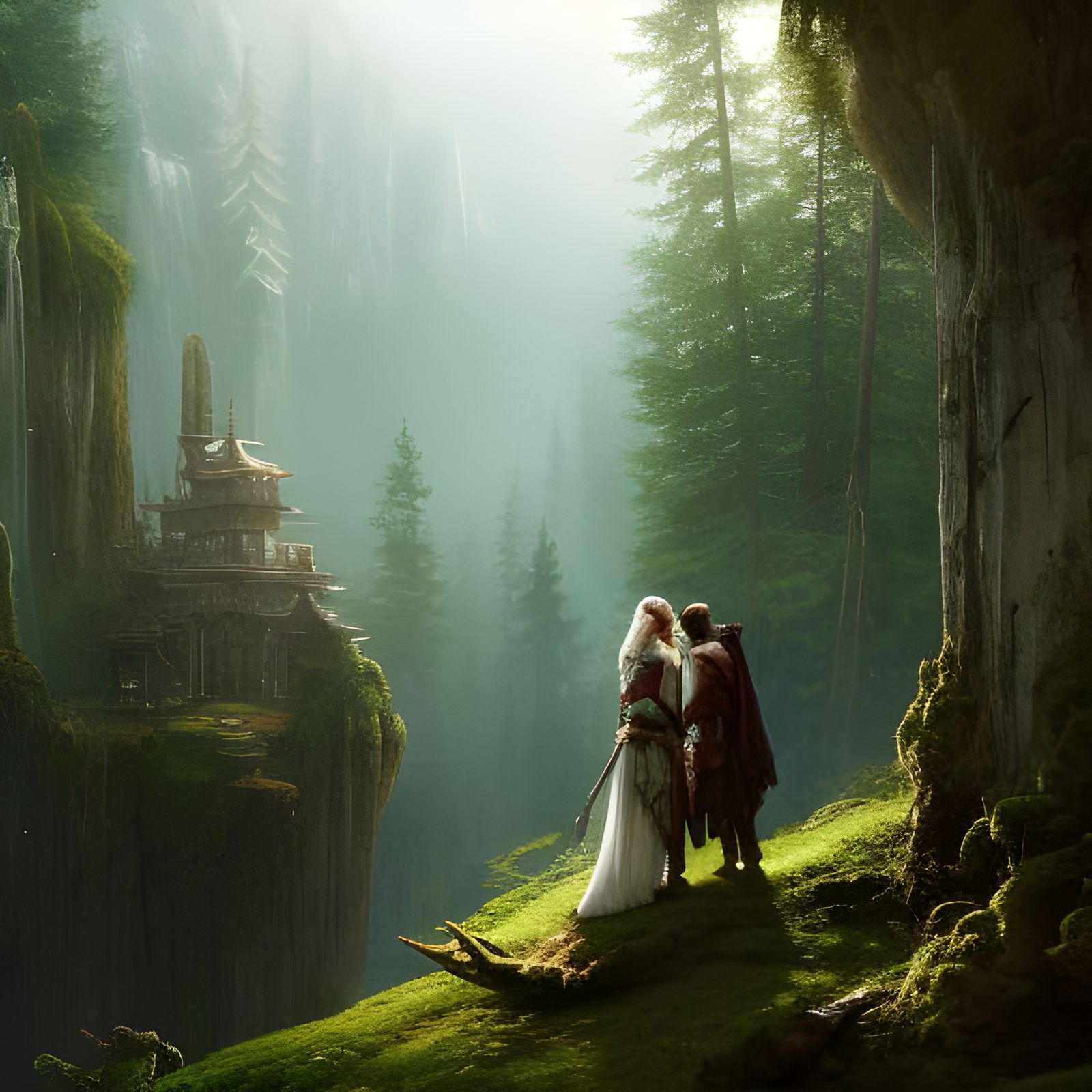 Elven Couple's Forest Kiss: Fantasy Portrait