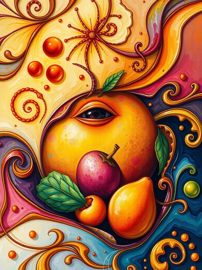Whimsical Fruit Fusion in Impasto Neo-Impressionist Style