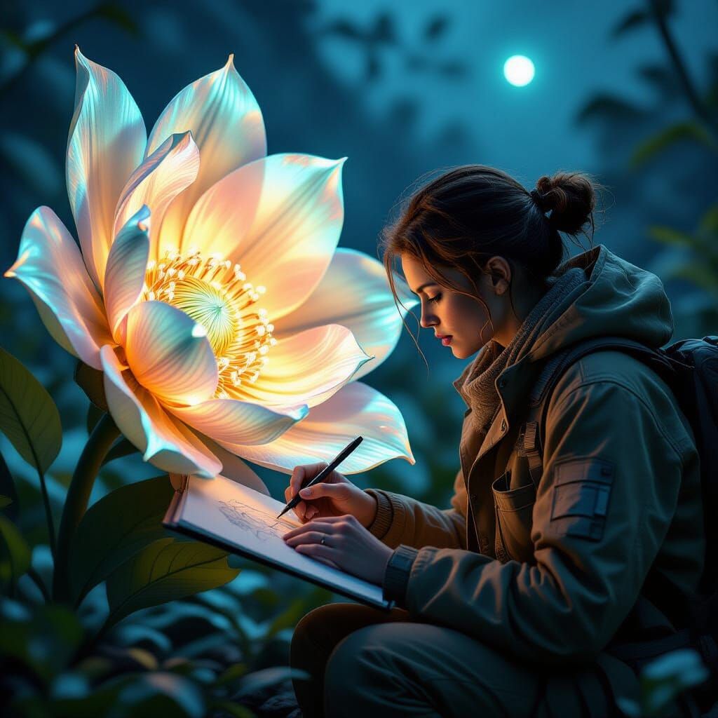 Bioluminescent Flower Sketch on Alien World