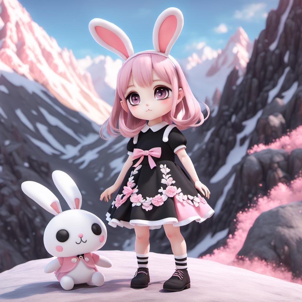 Anime Bunny Girl in Marshmallow Mountain: 3D Render