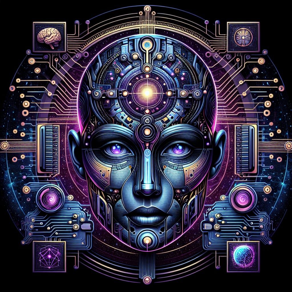 Futuristic Chatbot Logo with Cyber Cyborg in Biopunk Style