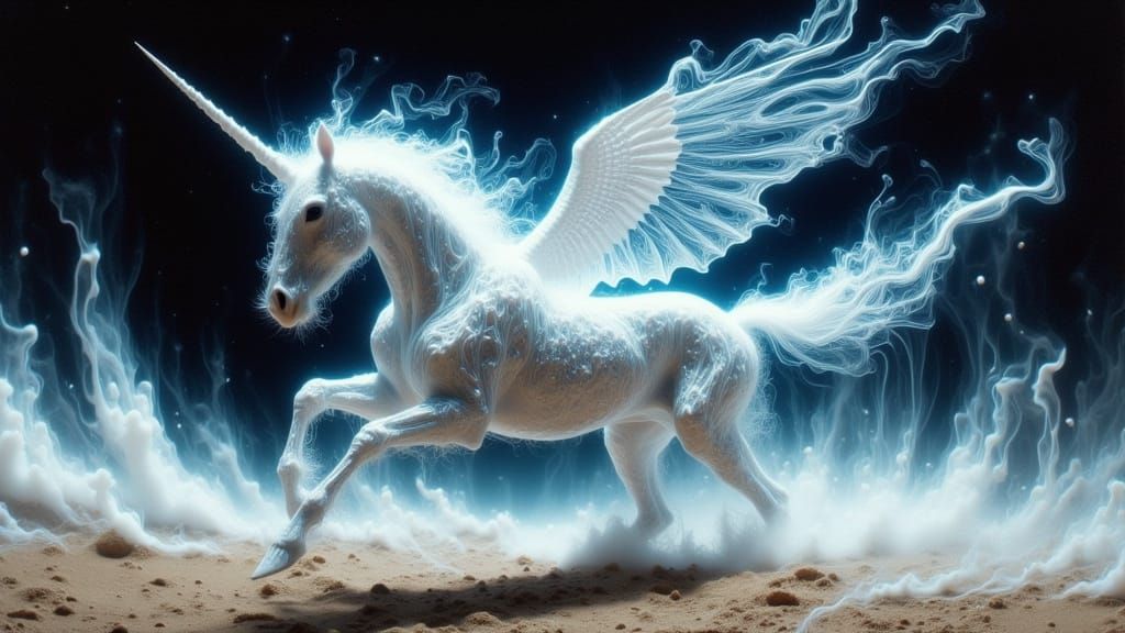 Ethereal Unicorn and Rider in Nebula Sky