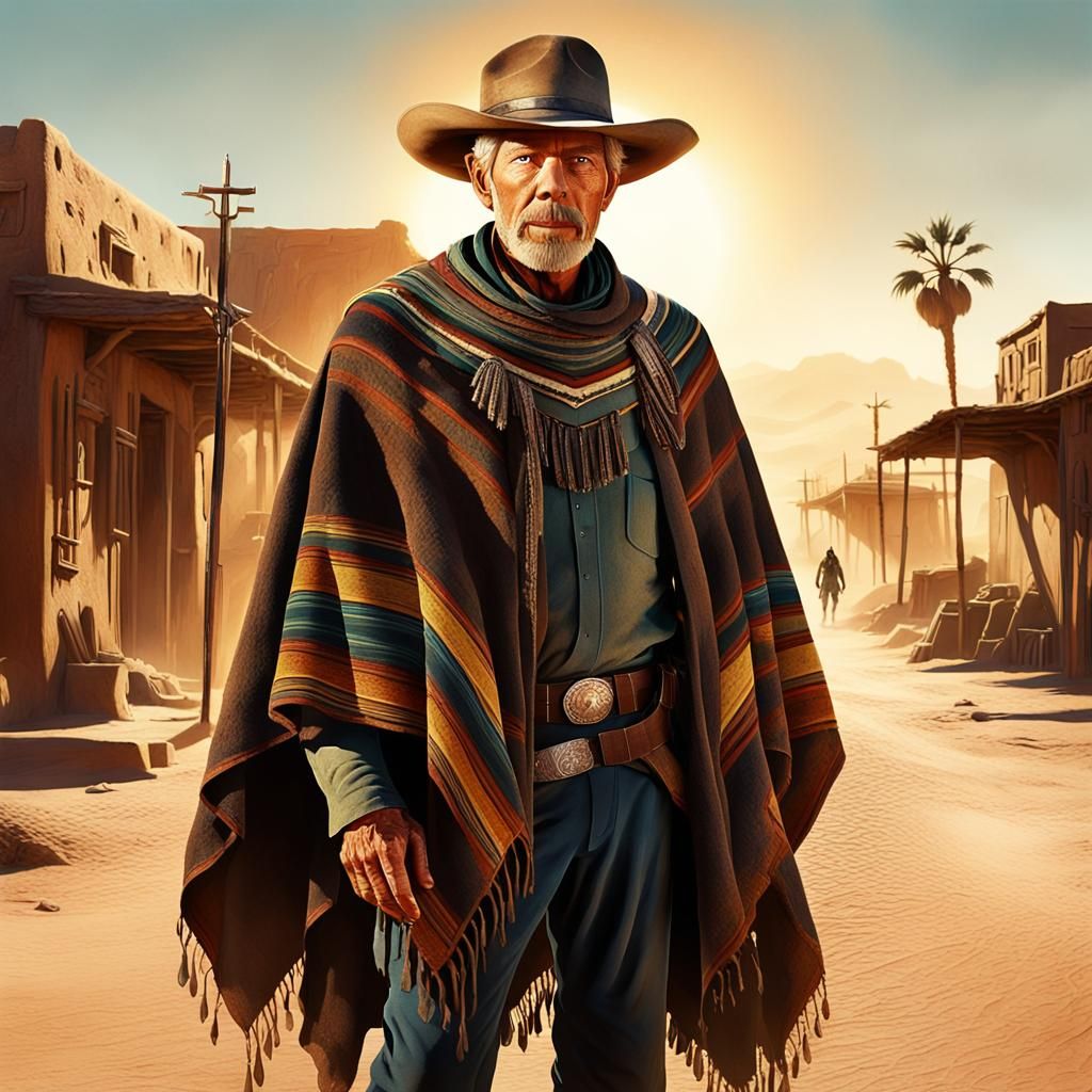 Bounty Hunter in Desert Town: Photorealistic Matte Painting