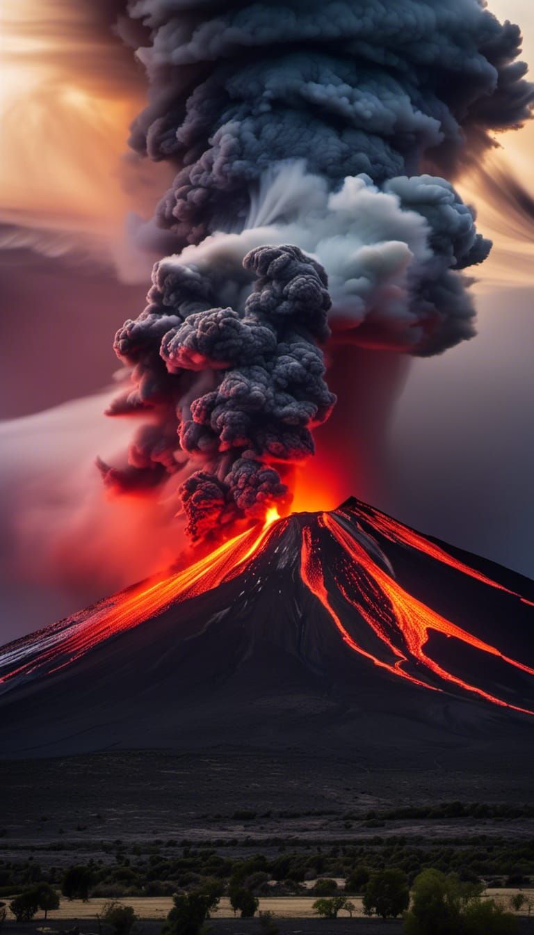 Erupting Volcano Spewing Lava and Ash