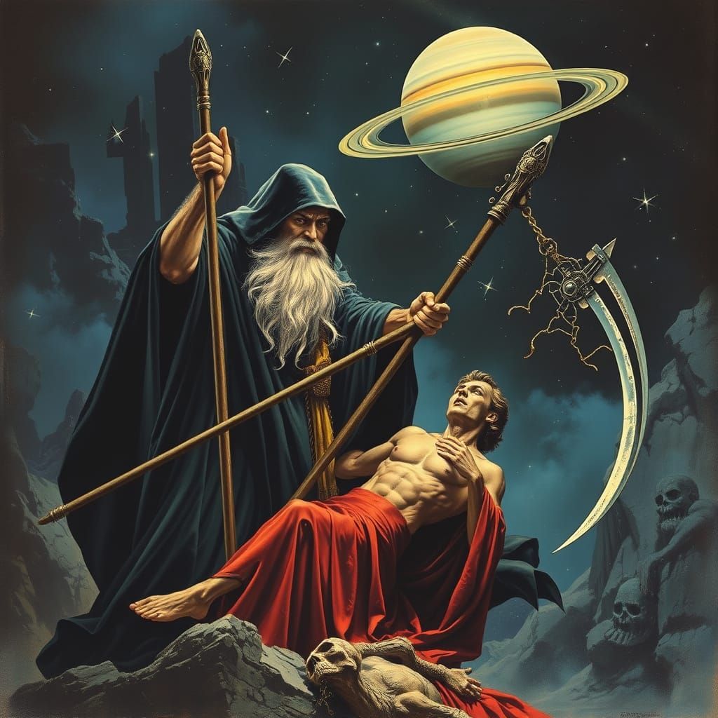 Saturn as Grim Reaper Slaying Vampire