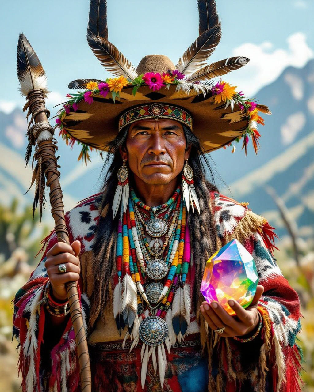Ancient Shaman Portrait in Traditional Dress