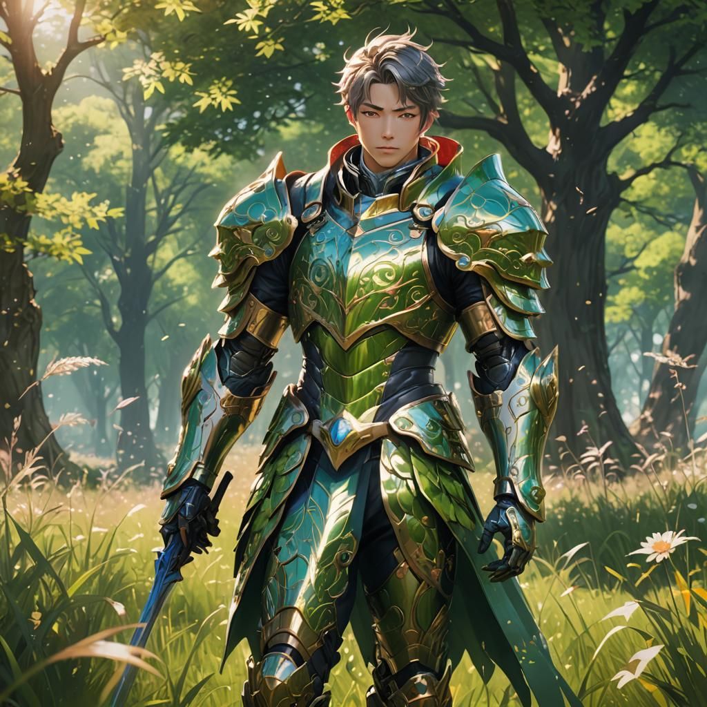 Hero in Sunlit Meadow: Anime Art in 8K