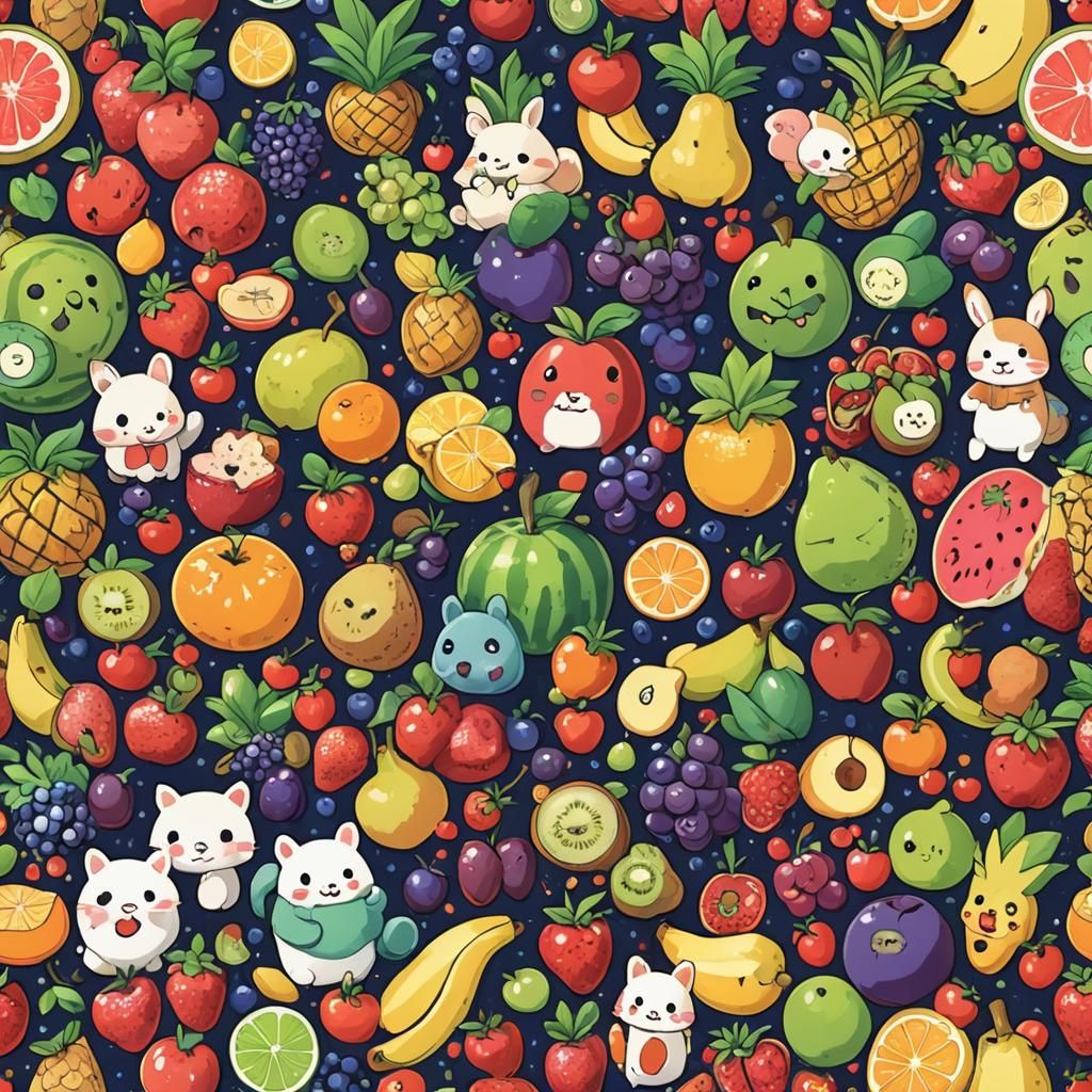 Whimsical Fruit Animals in Anime Style