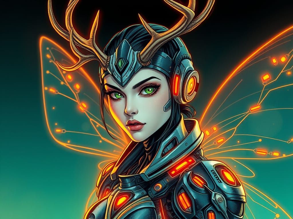 Cyborg Faerie Agent in Emerald Glow