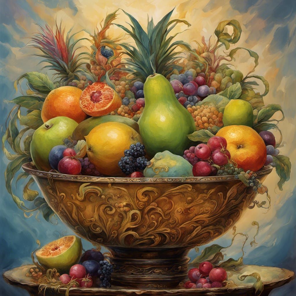 Exotic Fruit Bowl in Graffiti Splash Art Style