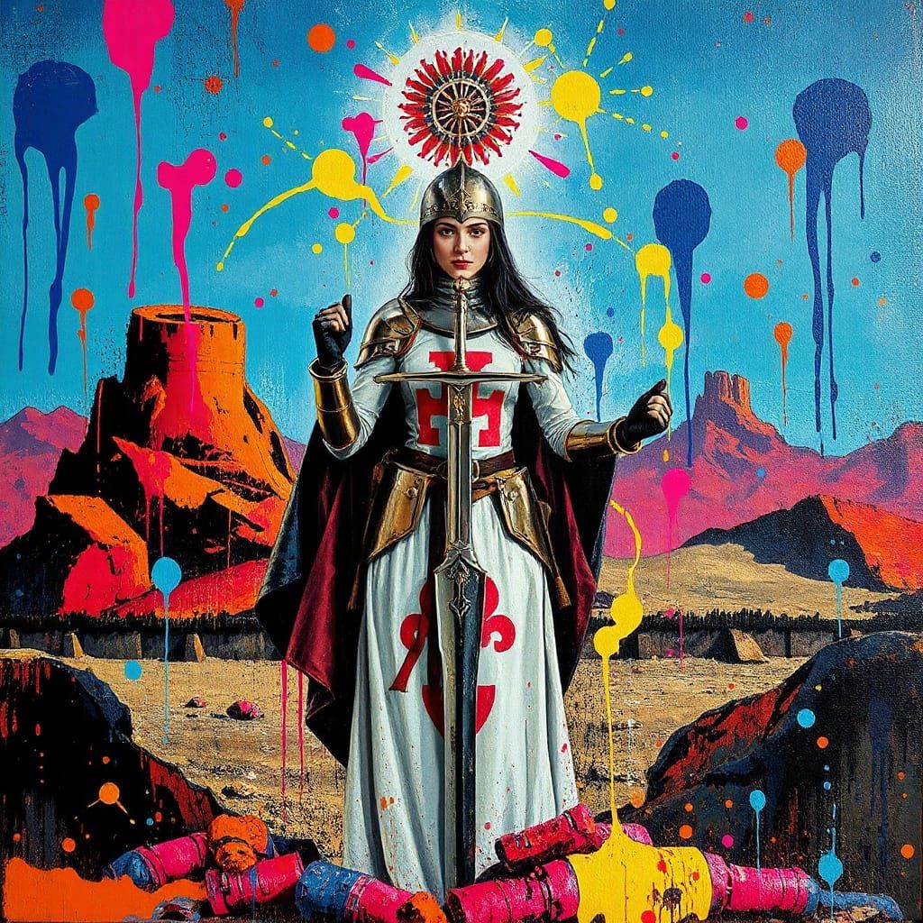 Lady Templar in Polychromatic Street Art Style