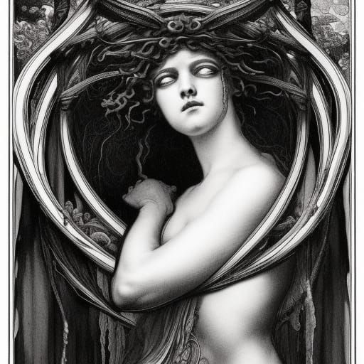 Art Nouveau Medusa in Black and White
