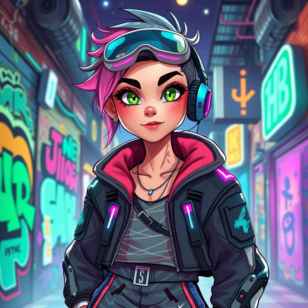 Dynamic Futuristic Avatar in Urban Cyberpunk Style