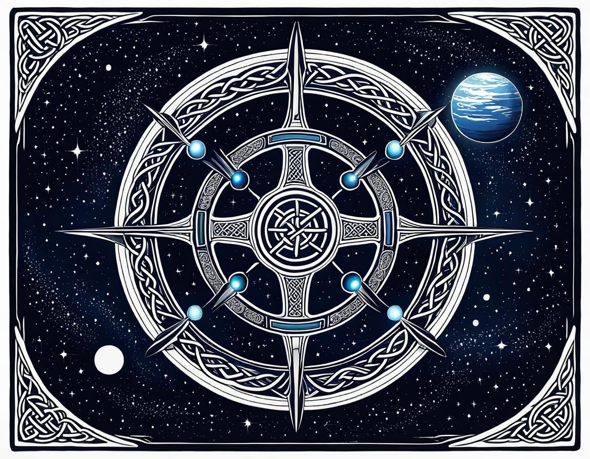 Sleek Space Station with Celtic Knot Doodles