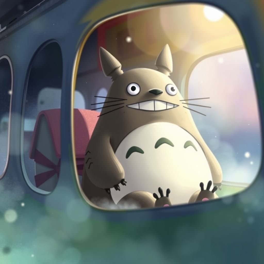 Totoro Rides the Fantastical Catbus in Dreamy Watercolor