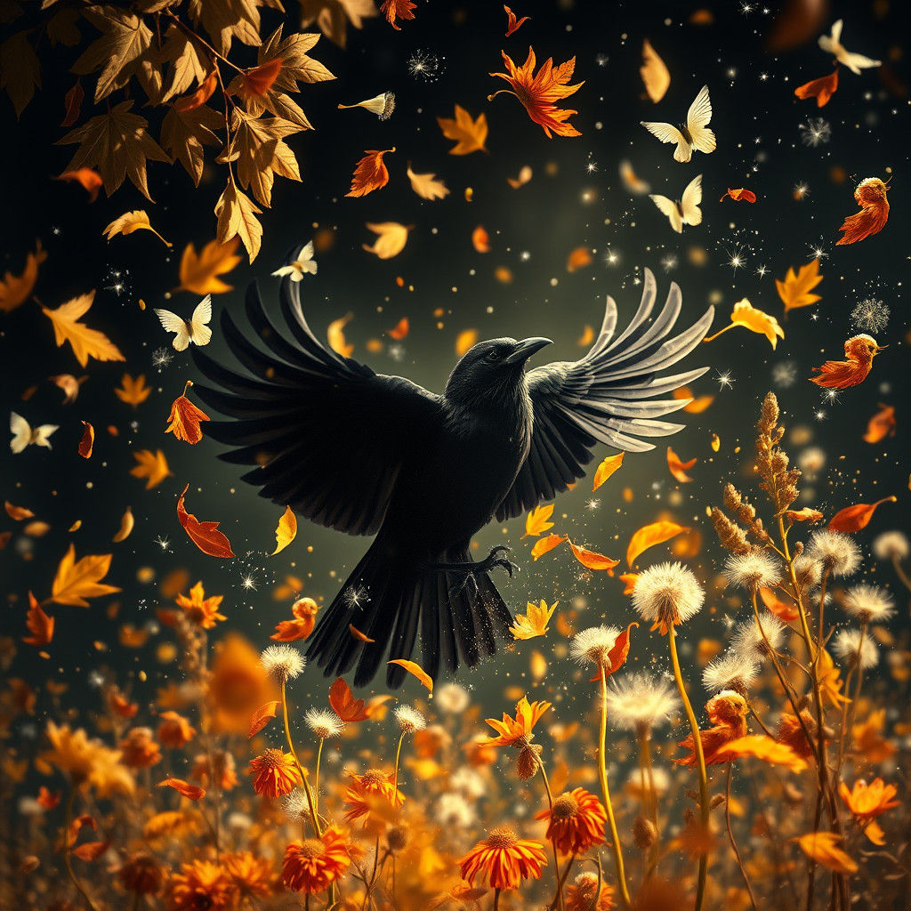 Mystical Black Bird Photogram in Man Ray Style