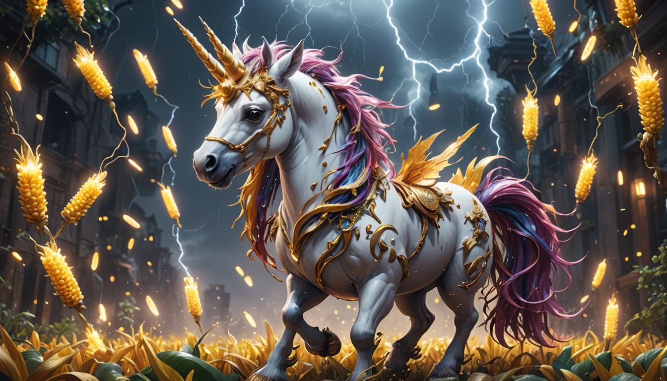 Cute Cyberpunk Unicorn Generates Lightning