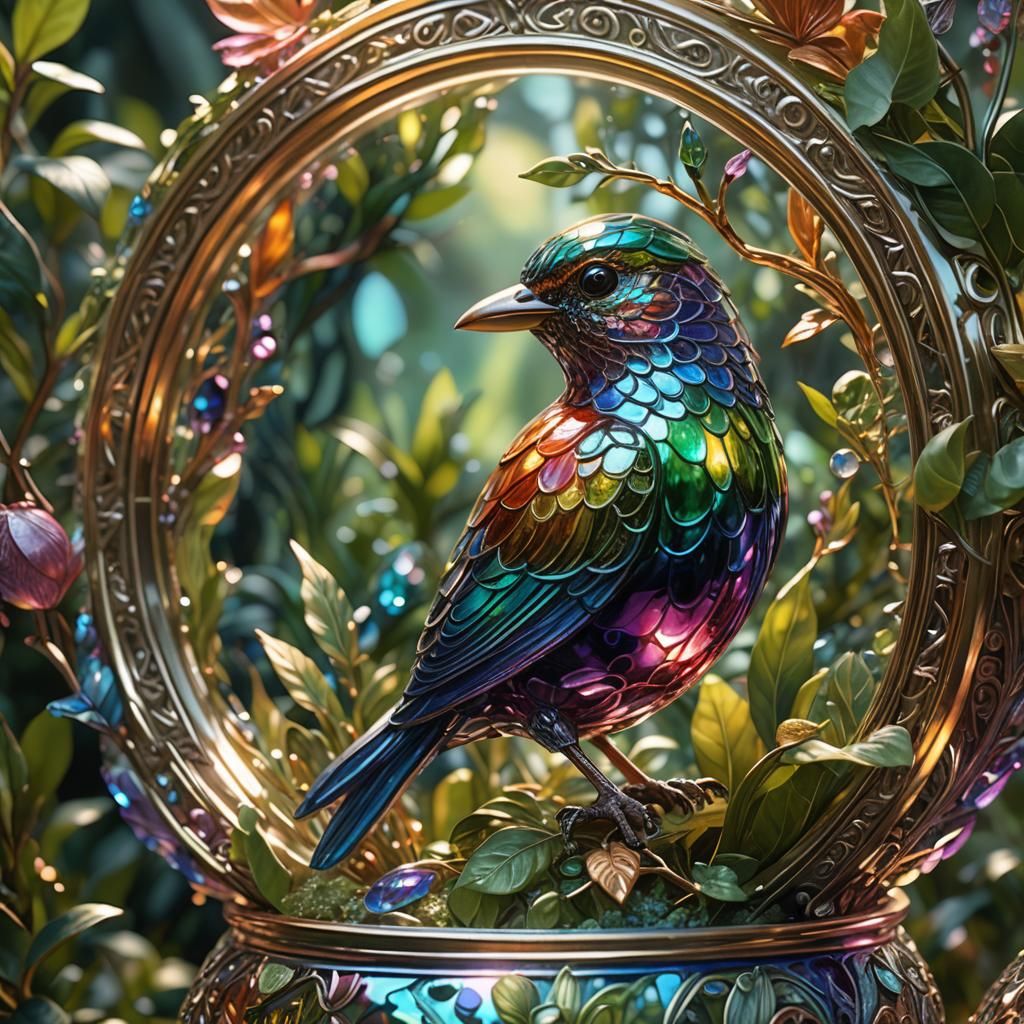 Bird on Ornate Glass: Hyperrealistic Digital Art