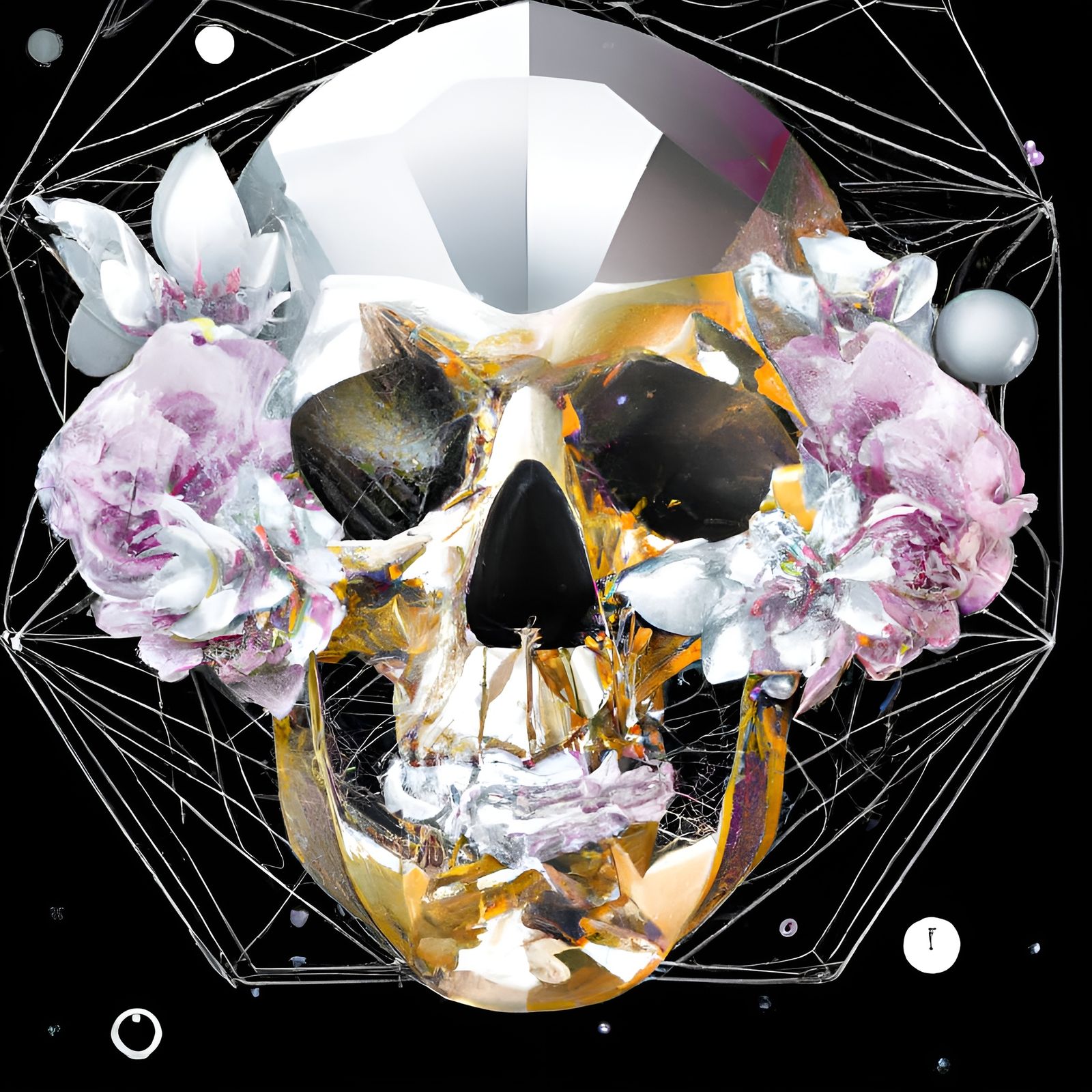 Golden Skull with Floral Polygon Design in Vector Art
